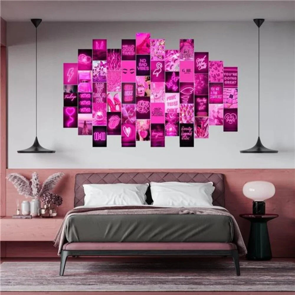 Pink Neon Wall Collage Kit Aesthetic Pictures, Trendy Room Decor